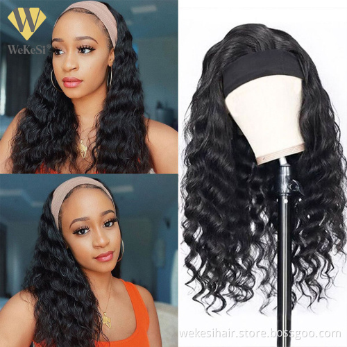 Headband wigs Top Virgin Kinky Curly 150% Density Natural Color human hair for black women Machine Made wig wholesale vendors